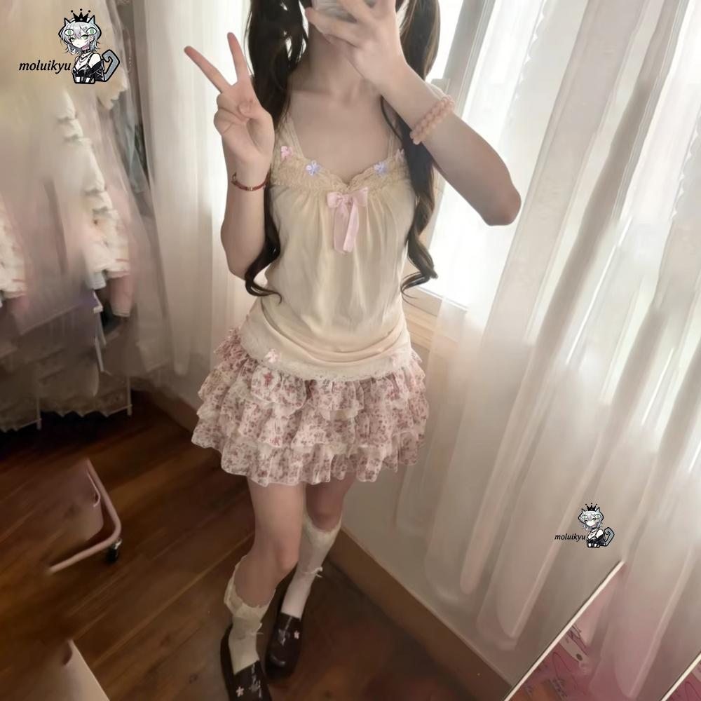 Cami Top Lace - Women Y2K 2Pcs Outfit Set Lace