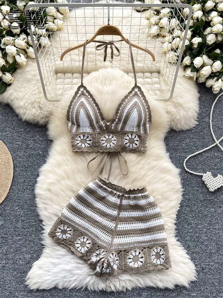 Beach Vacation Knit 2pcs Suits - đánh giá và giá Cami Top Lace