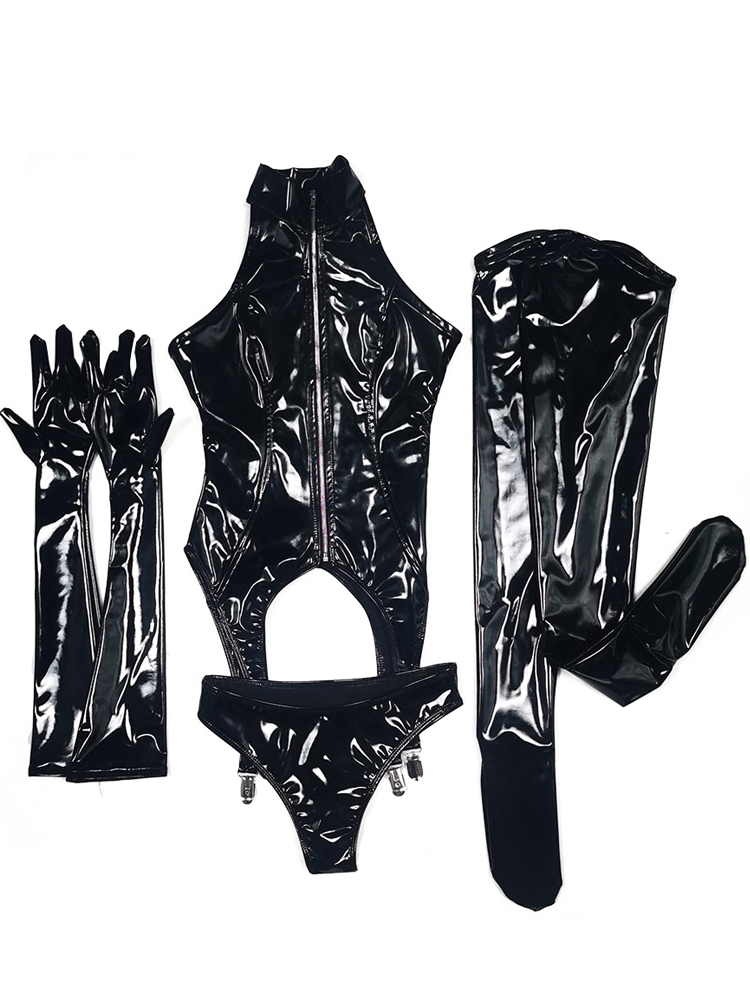 4 Cái/bộ Ướt Nhìn PVC Catsuit  - đánh giá và giá Garter Belt Set